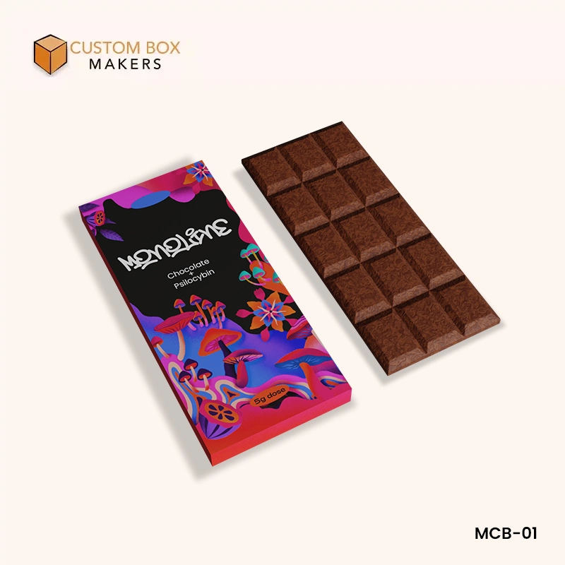 magic mushroom chocolate bar wrapper with chocolate